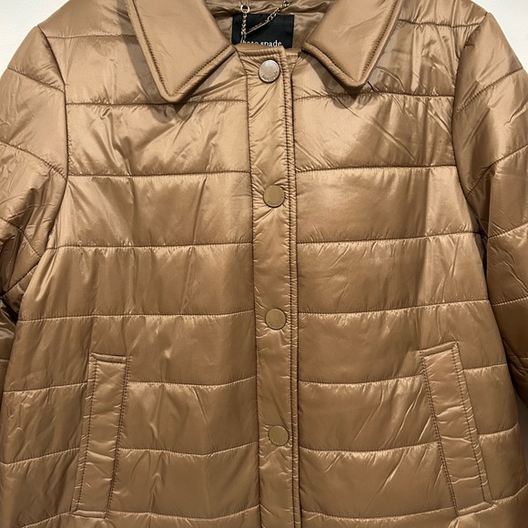 Kate Spade Camel Quilted Puffer Jacket NWT Large Lightweight Snap Front Coat - Picture 4 of 9